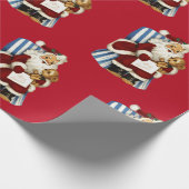 ヴィンテージクリスマスサンタクロースとテディベア ラッピングペーパー (角)