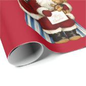 ヴィンテージクリスマスサンタクロースとテディベア ラッピングペーパー (ロールコーナー)