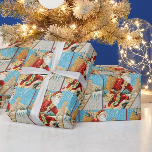 ヴィンテージクリスマスサンタクロースとプレゼント ラッピングペーパー (クリスマス)