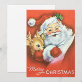 ヴィンテージクリスマスサンタクロースとベビートナカイ シーズンカード (正面/裏面)