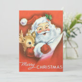 ヴィンテージクリスマスサンタクロースとベビートナカイ シーズンカード (スタンド正面)
