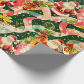 ヴィンテージクリスマスサンタクロースとリボン ラッピングペーパー (角)