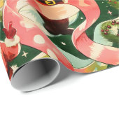 ヴィンテージクリスマスサンタクロースとリボン ラッピングペーパー (ロールコーナー)