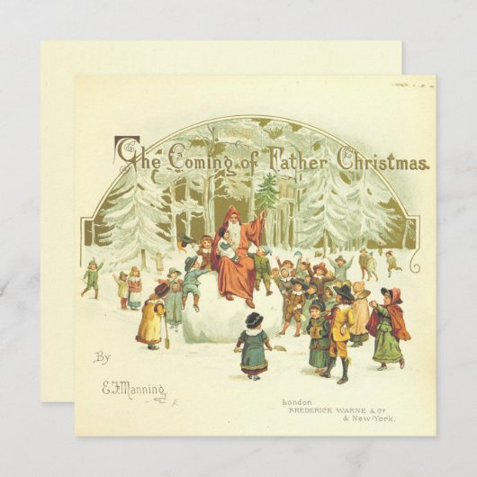 ヴィンテージクリスマスサンタクロースと子ども シーズンカード (正面/裏面)