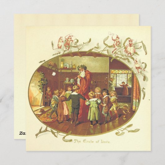 ヴィンテージクリスマスサンタクロースと子ども シーズンカード (正面/裏面)