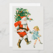 ヴィンテージクリスマスサンタクロースと小さな女の子 シーズンカード (正面/裏面)
