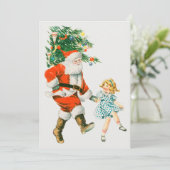 ヴィンテージクリスマスサンタクロースと小さな女の子 シーズンカード (スタンド正面)