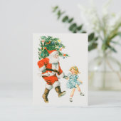 ヴィンテージクリスマスサンタクロースと小さな女の子 シーズンポストカード (スタンド正面)