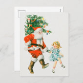 ヴィンテージクリスマスサンタクロースと小さな女の子 シーズンポストカード (正面/裏面)