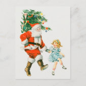 ヴィンテージクリスマスサンタクロースと小さな女の子 シーズンポストカード (正面)