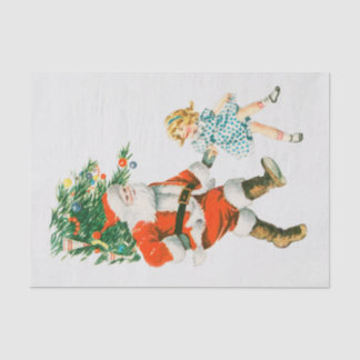 ヴィンテージクリスマスサンタクロースと小さな女の子 薄葉紙