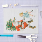 ヴィンテージクリスマスサンタクロースと小さな女の子 薄葉紙 (クラフト)