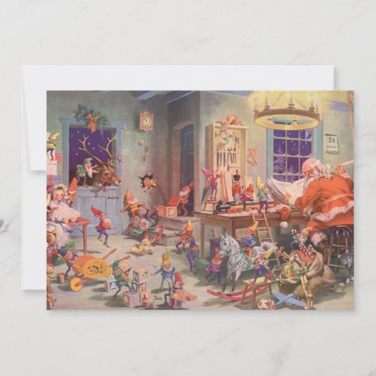 ヴィンテージクリスマスサンタクロースと小妖精や小人招待状 招待状 (正面)
