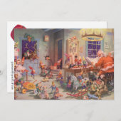 ヴィンテージクリスマスサンタクロースと小妖精や小人招待状 招待状 (正面/裏面)