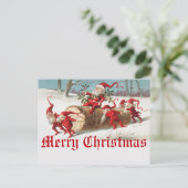 ヴィンテージクリスマスサンタクロースと小妖精や小人 ポストカード (スタンド正面)