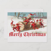 ヴィンテージクリスマスサンタクロースと小妖精や小人 ポストカード (正面/裏面)