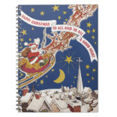 ヴィンテージクリスマスサンタクロースと空飛ぶトナカイ ノートブック (正面)
