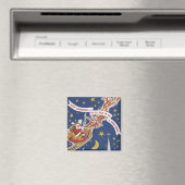 ヴィンテージクリスマスサンタクロースと空飛ぶトナカイ マグネット (インサイチュ (食洗機))