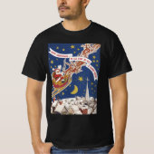 ヴィンテージクリスマスサンタクロースと空飛ぶトナカイ Tシャツ (正面)