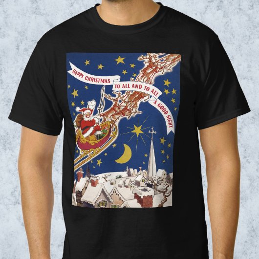 ヴィンテージクリスマスサンタクロースと空飛ぶトナカイ Tシャツ