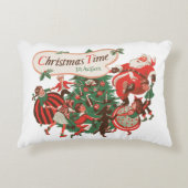 ヴィンテージクリスマスサンタクロースと踊りの子供 アクセントクッション (正面)
