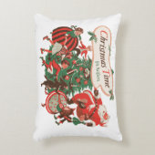 ヴィンテージクリスマスサンタクロースと踊りの子供 アクセントクッション (正面(垂直))