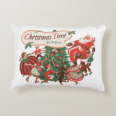 ヴィンテージクリスマスサンタクロースと踊りの子供 アクセントクッション (裏面)