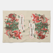 ヴィンテージクリスマスサンタクロースと踊りの子供 キッチンタオル (横)