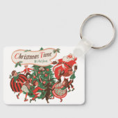 ヴィンテージクリスマスサンタクロースと踊りの子供 キーホルダー (正面)