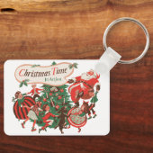 ヴィンテージクリスマスサンタクロースと踊りの子供 キーホルダー (正面)