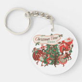 ヴィンテージクリスマスサンタクロースと踊りの子供 キーホルダー (正面)
