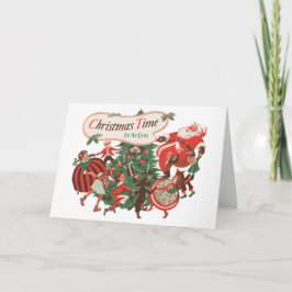 ヴィンテージクリスマスサンタクロースと踊りの子供 シーズンカード