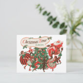 ヴィンテージクリスマスサンタクロースと踊りの子供 シーズンポストカード (スタンド正面)