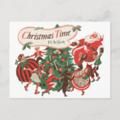 ヴィンテージクリスマスサンタクロースと踊りの子供 シーズンポストカード (正面)