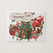 ヴィンテージクリスマスサンタクロースと踊りの子供 ジグソーパズル (横)