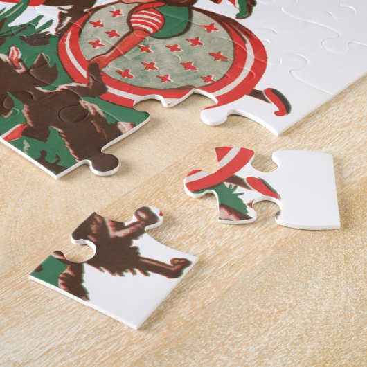 ヴィンテージクリスマスサンタクロースと踊りの子供 ジグソーパズル (側面)