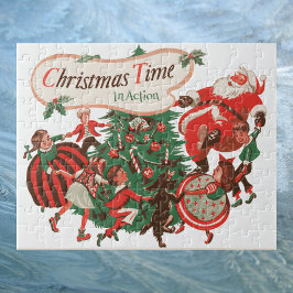 ヴィンテージクリスマスサンタクロースと踊りの子供 ジグソーパズル