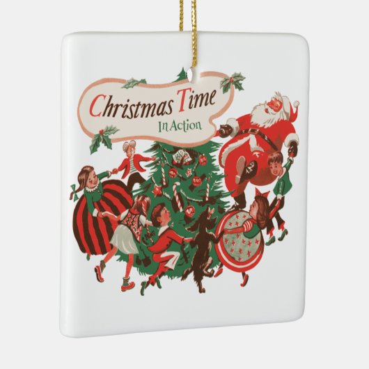 ヴィンテージクリスマスサンタクロースと踊りの子供 セラミックオーナメント (右)