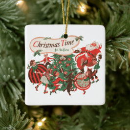 ヴィンテージクリスマスサンタクロースと踊りの子供 セラミックオーナメント