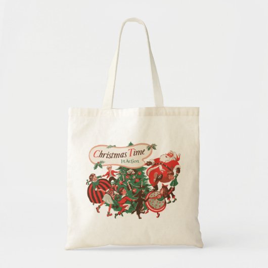 ヴィンテージクリスマスサンタクロースと踊りの子供 トートバッグ (正面)