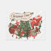 ヴィンテージクリスマスサンタクロースと踊りの子供 フリースブランケット (正面(横))