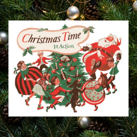 ヴィンテージクリスマスサンタクロースと踊りの子供 ポスター