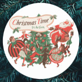 ヴィンテージクリスマスサンタクロースと踊りの子供 ラウンドシール