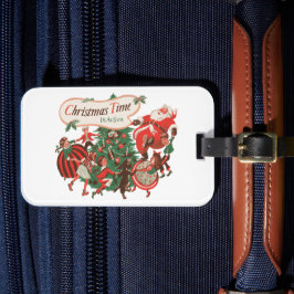 ヴィンテージクリスマスサンタクロースと踊りの子供 ラゲッジタグ