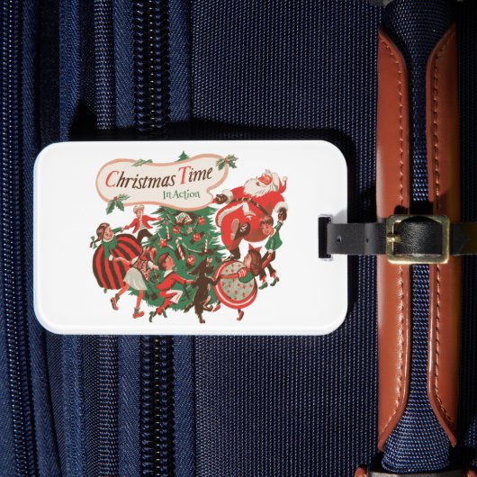 ヴィンテージクリスマスサンタクロースと踊りの子供 ラゲッジタグ (正面インサイチュ4)