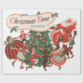 ヴィンテージクリスマスサンタクロースと踊りの子供 ラッピングペーパー (フラット)