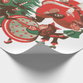 ヴィンテージクリスマスサンタクロースと踊りの子供 ラッピングペーパー (角)