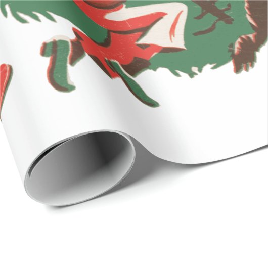 ヴィンテージクリスマスサンタクロースと踊りの子供 ラッピングペーパー (ロールコーナー)