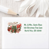 ヴィンテージクリスマスサンタクロースと踊りの子供 ラベル (インサイチュ)