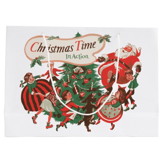 ヴィンテージクリスマスサンタクロースと踊りの子供 ラージペーパーバッグ (裏面)